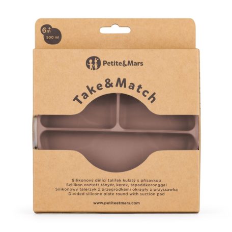 P&M Szilikon osztott tányér, kerek Take&Match Velvet Latte 6m+