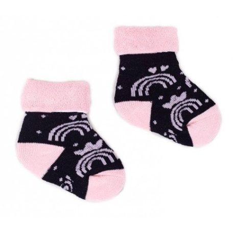 Yo! Baby frottír zokni 0-3 hó - fekete/rózsaszín