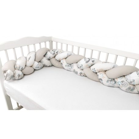 Baby Shop prémium fonott fejvédő kiságyba 250cm - Happy Zoo 
