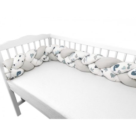 Baby Shop prémium fonott fejvédő kiságyba 250cm - kék dinó 