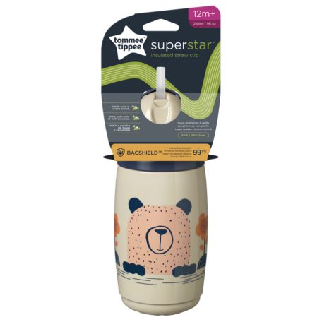 Tommee Tippee Superstar Insulated Straw Cup szívószálas hőtartó pohár 266 ml 12m+ - Drapp
