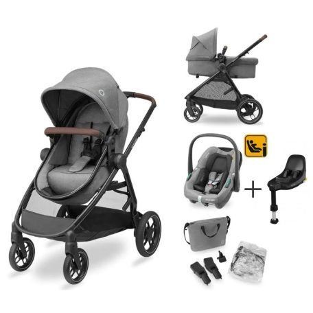 Maxi-Cosi Zelia S Trio babakocsi szett + FamilyFix S ISOFIX talppal - Grey
