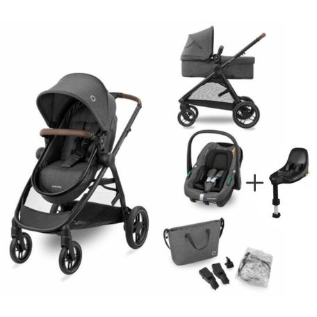 Maxi-Cosi Zelia S Trio babakocsi szett + FamilyFix S ISOFIX talppal - Dark Grey