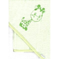   Babastar hímzett fürdőlepedő, fürdetőkesztyűvel 80*80 cm - zsiráf zöld/fehér