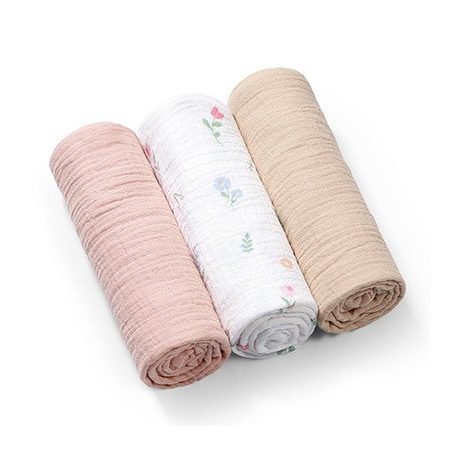 BabyOno Extra puha textil pelenka  3 db gyűrt muszlin - puderrózsaszín