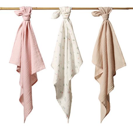 BabyOno Extra puha textil pelenka  3 db gyűrt muszlin - puderrózsaszín