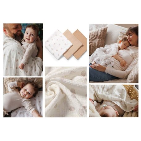 BabyOno Extra puha textil pelenka  3 db gyűrt muszlin - bézs