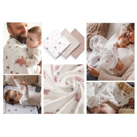 BabyOno Extra puha textil pelenka  3 db gyűrt muszlin - szürke