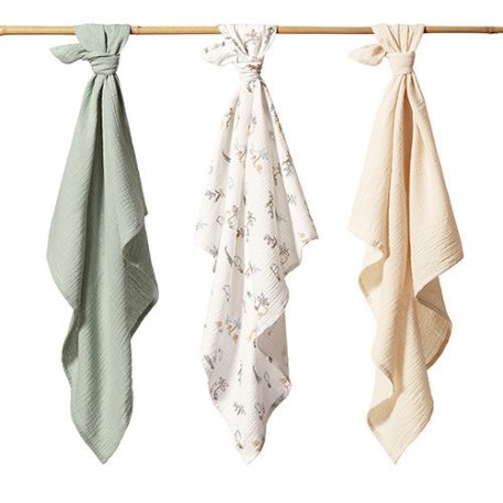 BabyOno Extra puha textil pelenka  3 db gyűrt muszlin - zöld