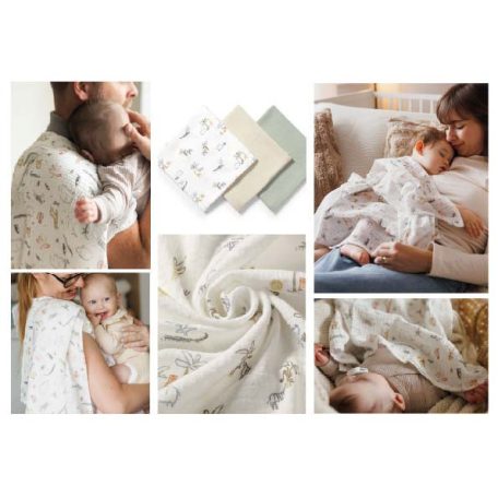 BabyOno Extra puha textil pelenka  3 db gyűrt muszlin - zöld