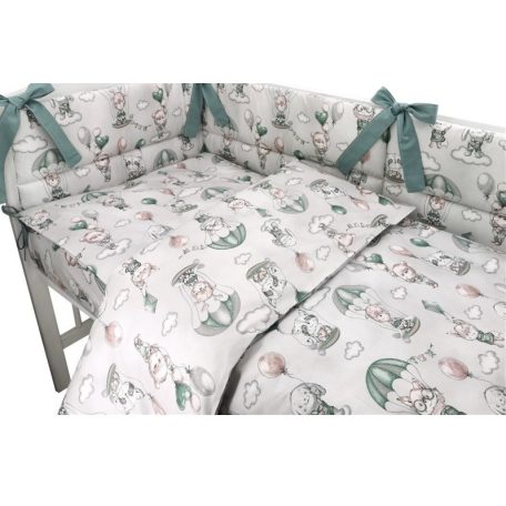 Baby Shop 3 részes ágynemű garnitúra - szürke/zöld lufis állatok
