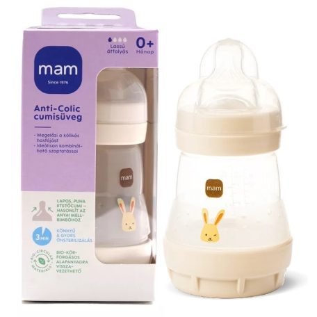 MAM Anti-Colic cumisüveg 160ml 0hó+ Bézs Nyuszi 