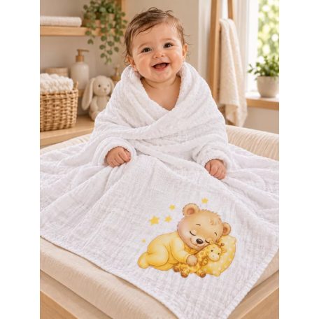 Textil tetra kifogó sárga Maci mintával 140*140 cm 