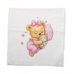 Textil tetra pelenka rózsaszín maci mintával 70x70cm 