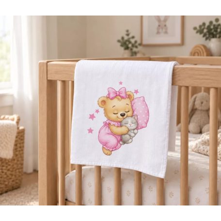 Textil tetra pelenka rózsaszín maci mintával 70x70cm 