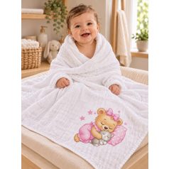 Textil tetra kifogó rózsaszín Maci mintával 140*140 cm 