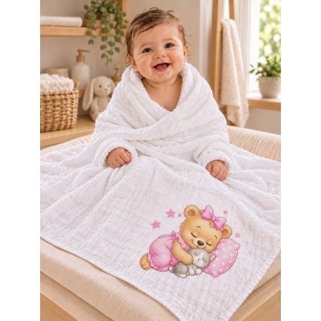 Textil tetra kifogó rózsaszín Maci mintával 140*140 cm 