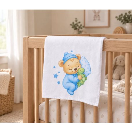 Textil tetra pelenka kék maci mintával 70x70cm 