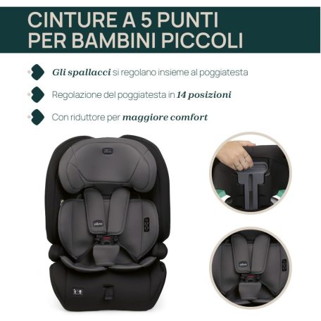 Chicco Gro-Up biztonsági autósülés I-Size 76-150 cm Isofix-nélküli autókba - Pure Black