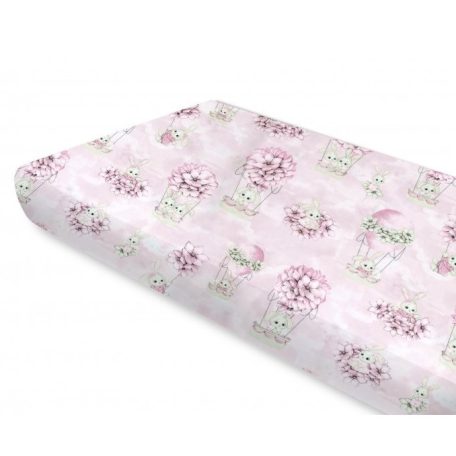 Baby Shop pamut,gumis lepedő 60*120 cm - rózsaszín virágos nyuszi  