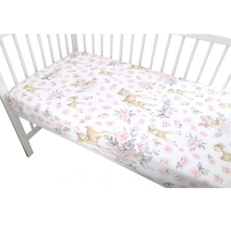 Baby Shop pamut,gumis lepedő 60*120 cm - rozsaszin őzike