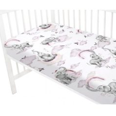   Baby Shop pamut,gumis lepedő 70*140 cm - Szivárványos elefánt rózsaszín 
