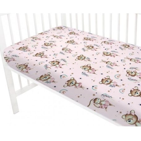 Baby Shop pamut,gumis lepedő 60*120 cm - Kis balerina rózsaszín 