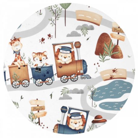 Baby Shop pamut,gumis lepedő 70*140 cm - Állatok a vonaton