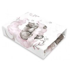   Baby Shop pamut,gumis lepedő 70*140 cm - felhőn alvó állatok rózsaszín 