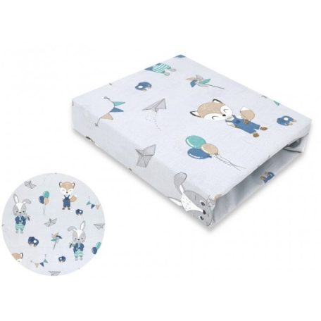 Baby Shop 60*120 cm pamut,gumis lepedő - kék róka és nyuszi 