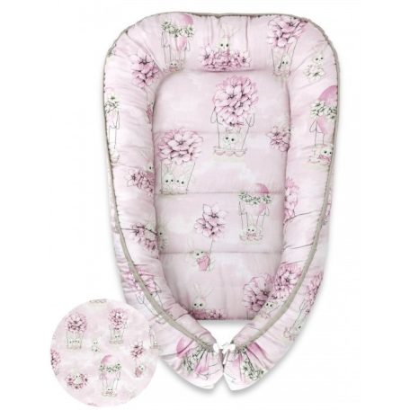 Baby Shop babafészek 70x93 cm - rózsaszín virágos nyuszi