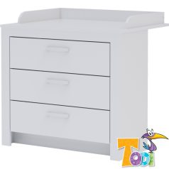   Todi White Bunny  3 fiókos komód + pelenkázó toldalék 3 fiókos komódhoz - erezett fehér /magasfényű fehér