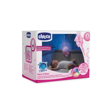 Chicco NEXT2 STARS babaágyra rögzíthető projektor plüss macival - rózsaszín