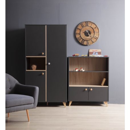 Faktum Colette Antracit 2 osztású szekrény - Antracit szürke/Sonoma tölgy