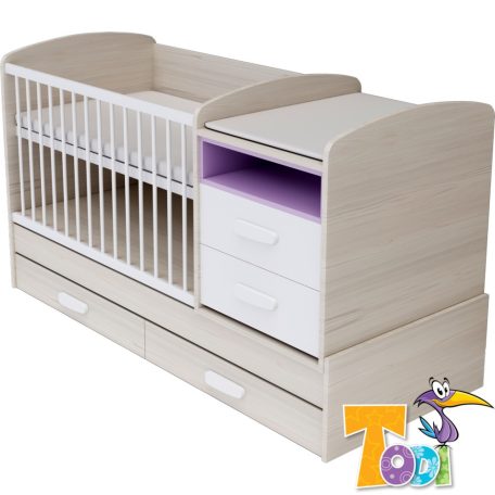 Todi Ice Cream kombi kiságy pelenkázó komóddal - woodline cream/orgona