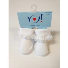 Yo! Baby pamut zokni - fehér csipkés 0-3 hó