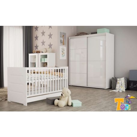 Todi White Bunny 70×140-es átalakítható babaágy - erezett fehér /magasfényű fehér