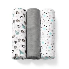   BabyOno 3 db-os színes,mintás textil pelenka bambusz - szürke csillagos