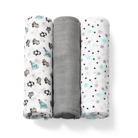 BabyOno 3 db-os színes,mintás textil pelenka bambusz - szürke csillagos