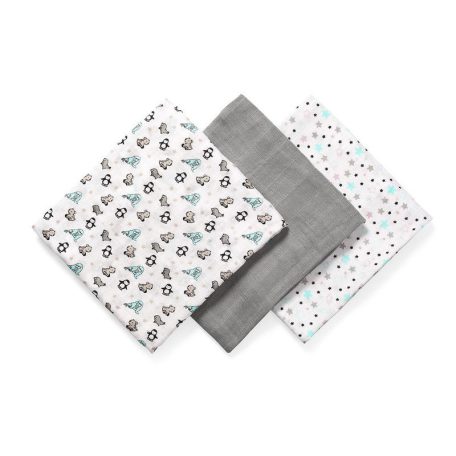 BabyOno 3 db-os színes,mintás textil pelenka bambusz - szürke csillagos